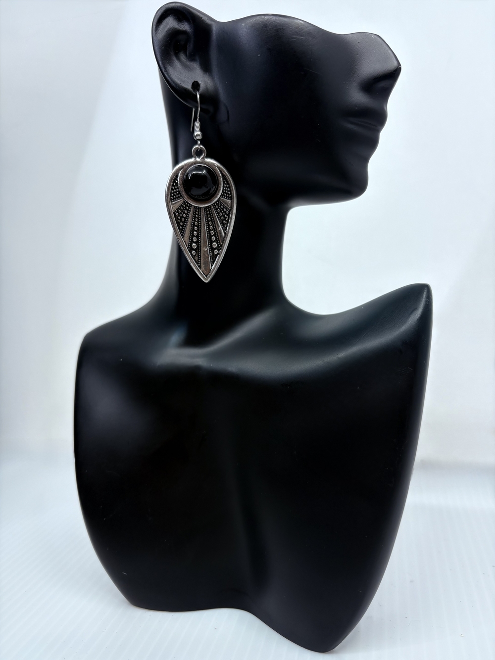 Silver-Tone Black Teardrop Dangle Earrings - Women Jewelry - Picture 3 of 3